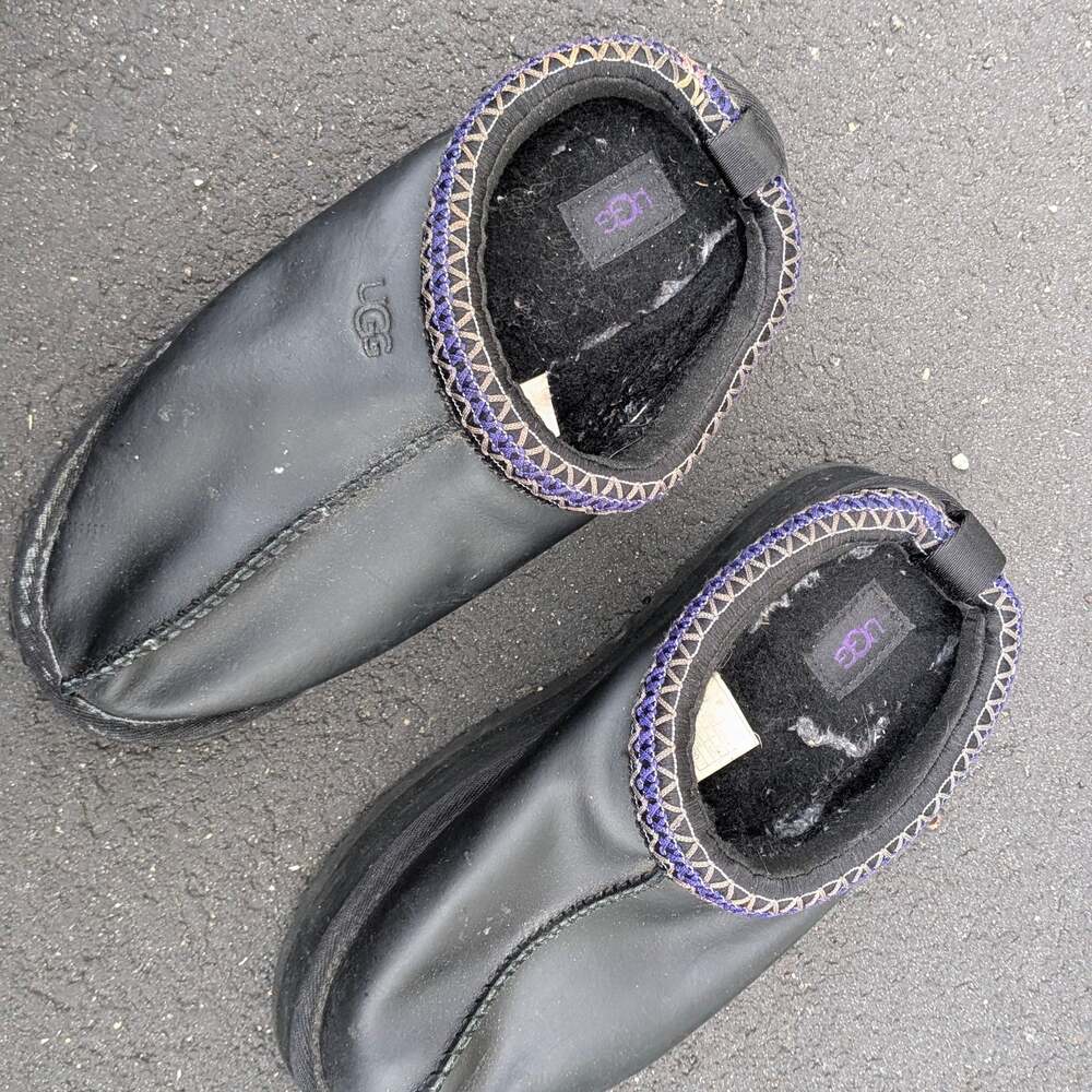 UGG Tazz Ultra Matte Black Leather Platform Slippers